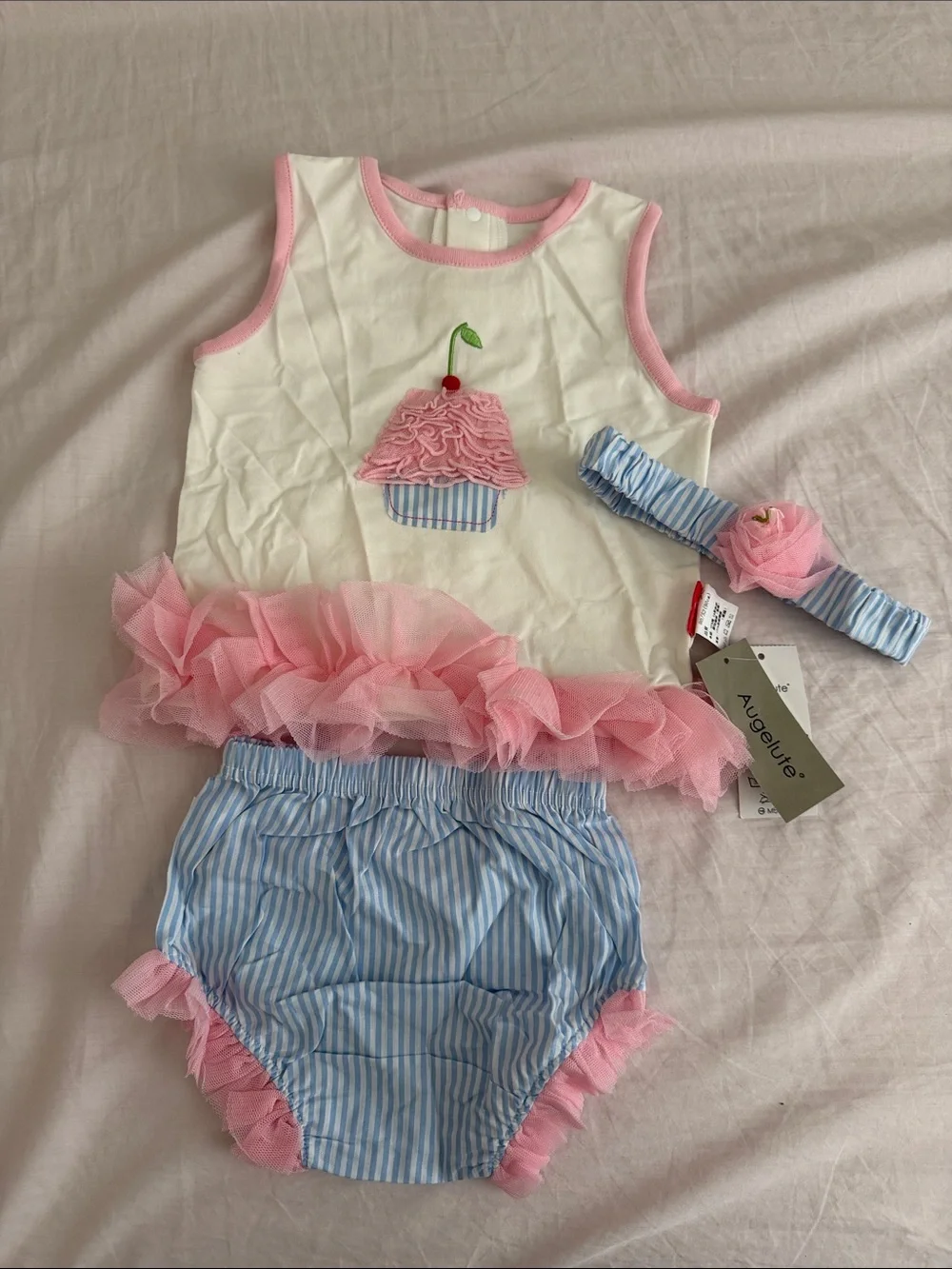 Pink & Blue Cupcake Tank, Bloomers and Headband Set - Kids Accessories